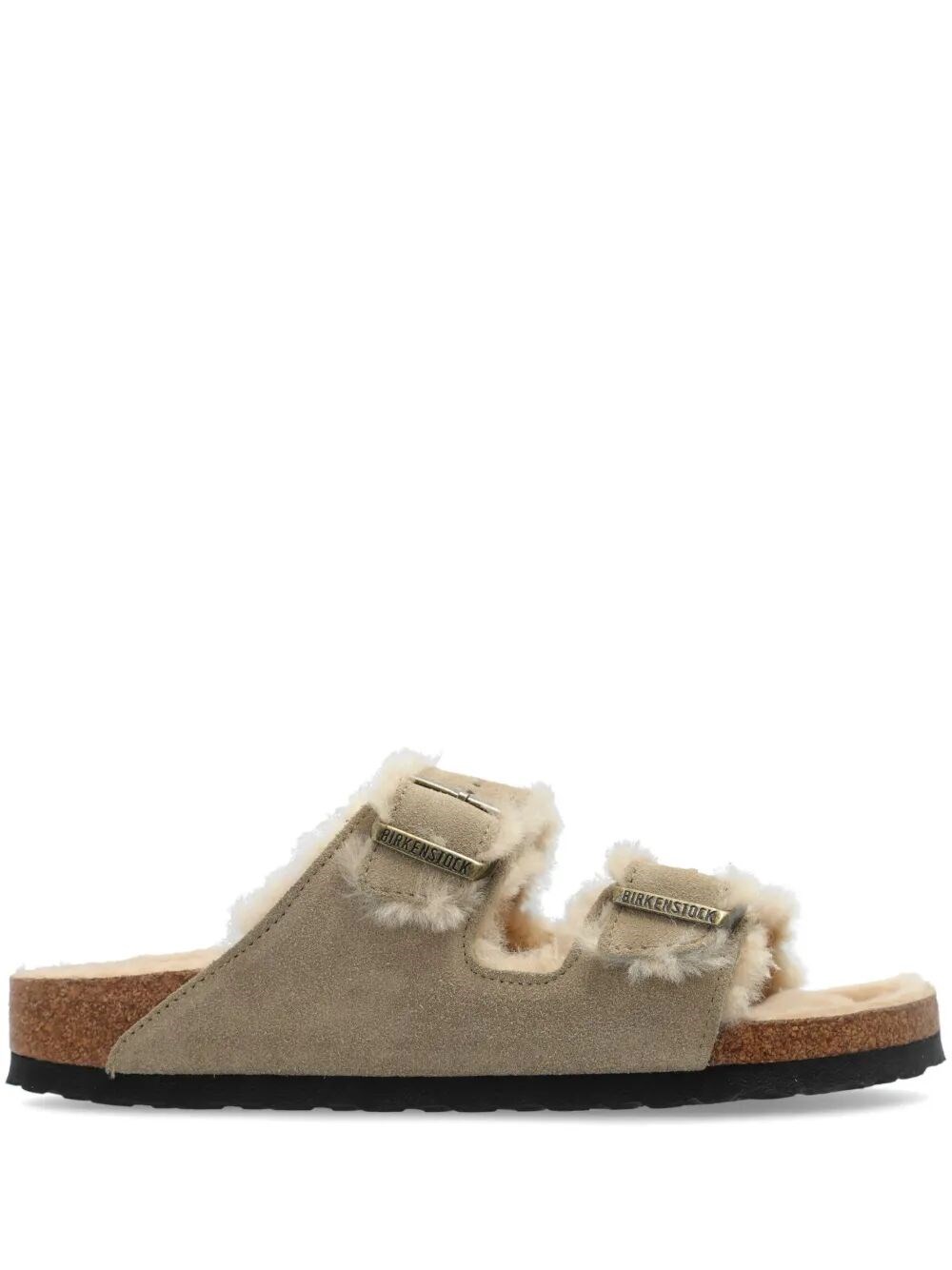 Birkenstock Arizona Shearling And Suede Sandals In Neutral