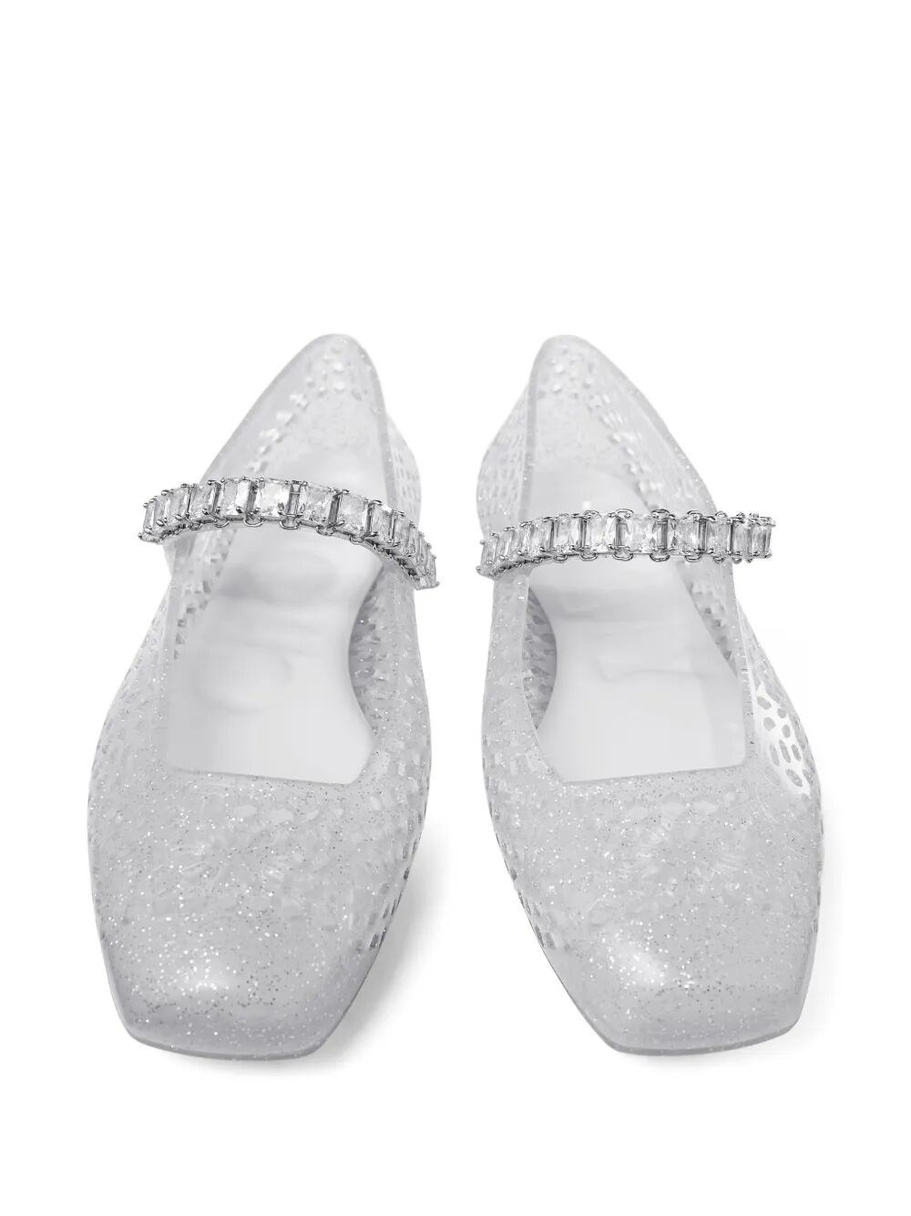 CLEAR JELLY BALLERINA FLATS WITH CRYSTAL EMBELLISHMENT