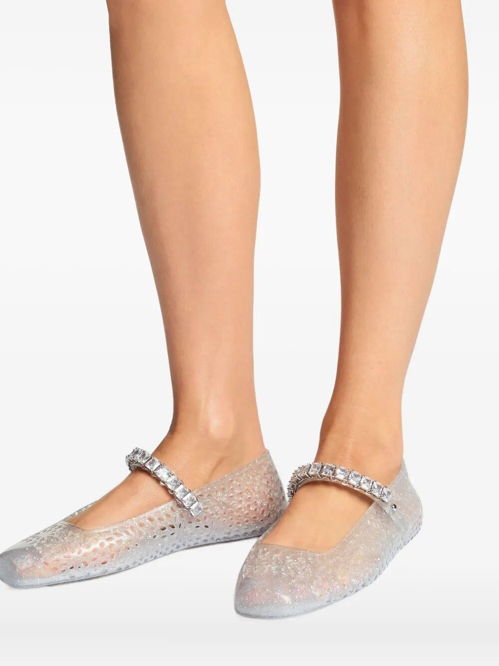 CLEAR JELLY BALLERINA FLATS WITH CRYSTAL EMBELLISHMENT