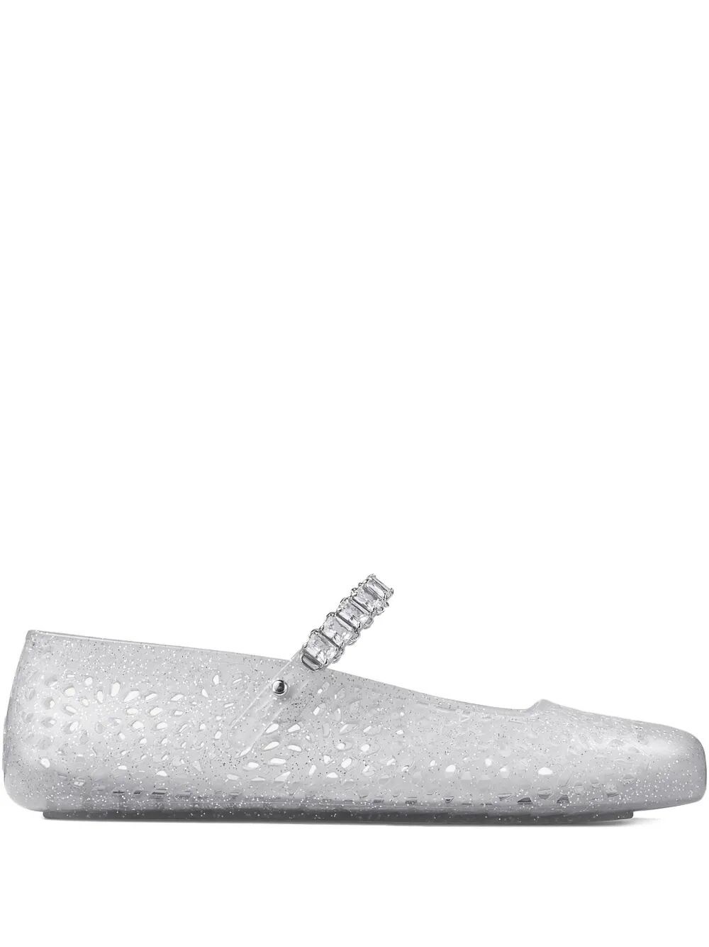 Jimmy Choo Clear Jelly Ballerina Flats With Crystal Embellishment In Silver