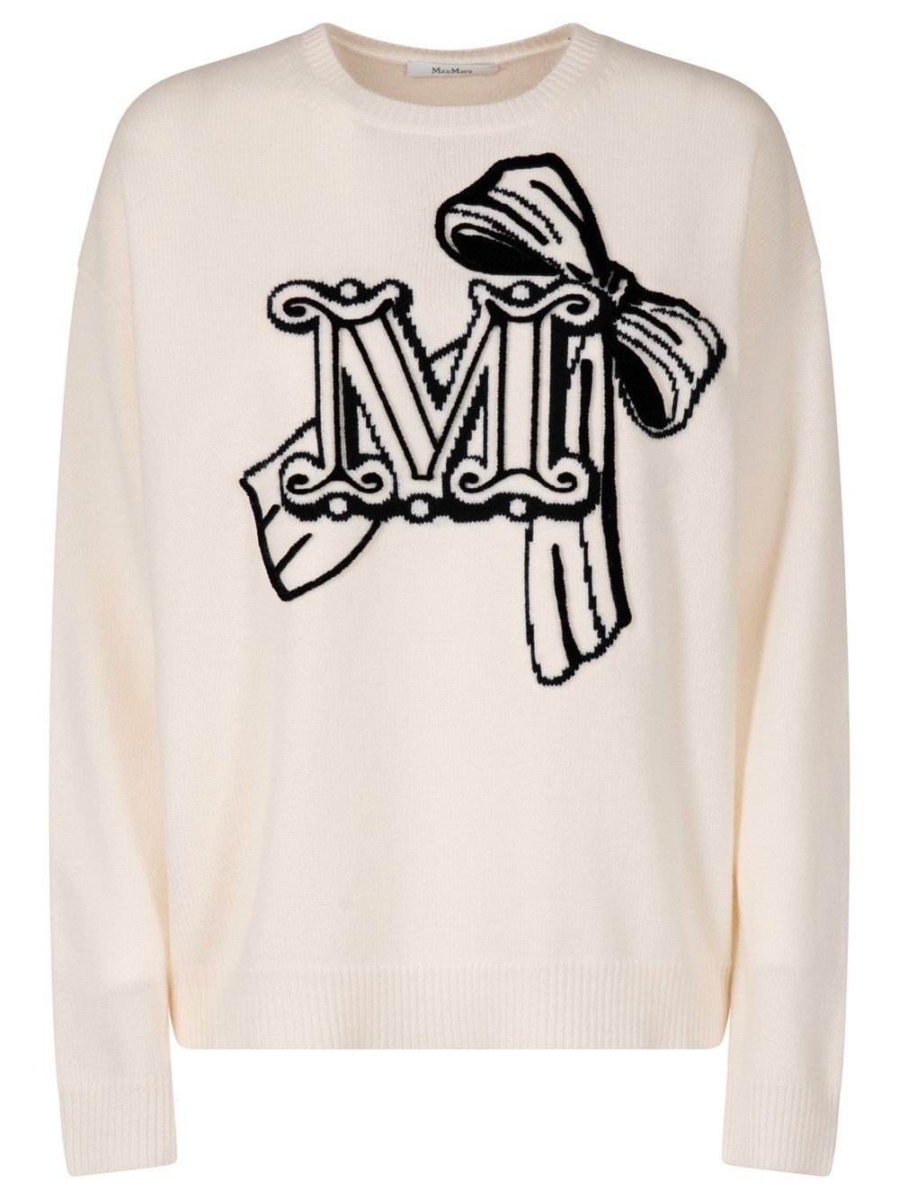 Max Mara Wool And Cashmere Pullover With Velvet Effect Embroidery Clothing In White