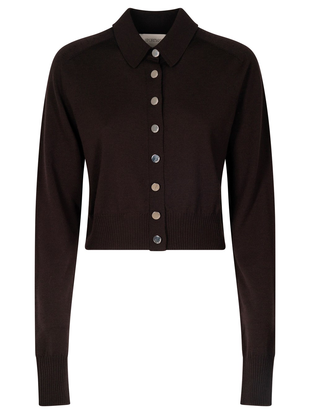Sportmax Wool Cropped Cardigan Collared Neck In Brown