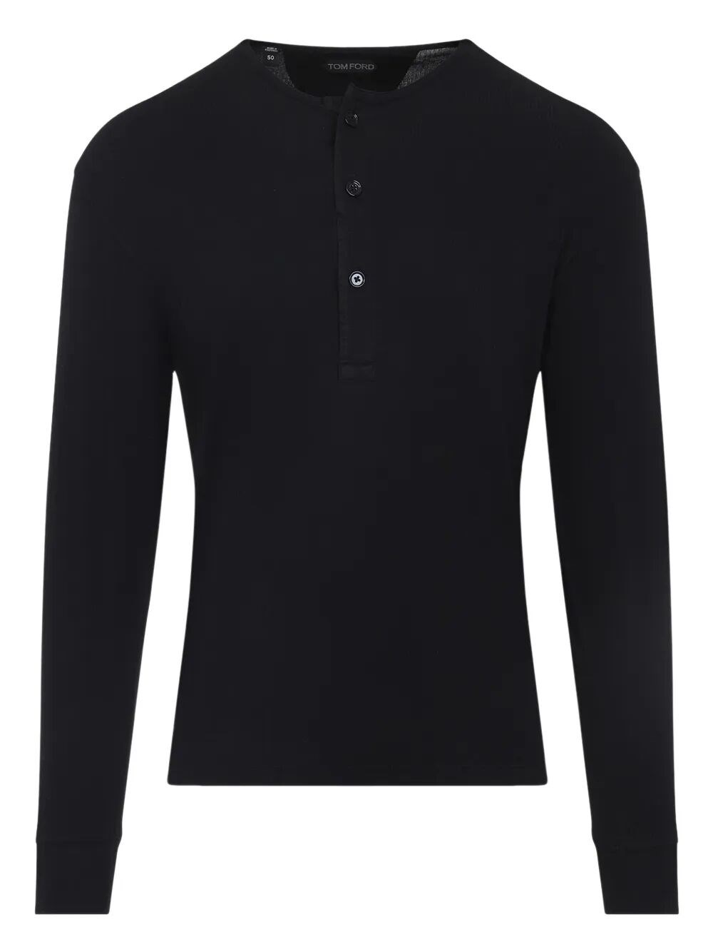 Tom Ford Long-sleeved Henley Top With Buttoned Placket And Fitted Silhouette In Black