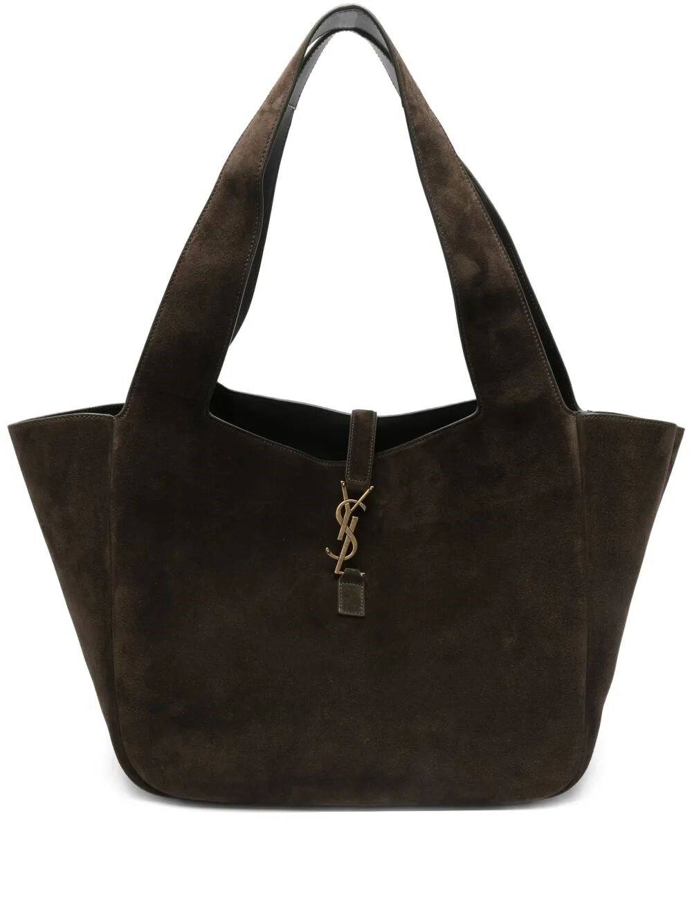 Saint Laurent Dark Brown Le 5 A 7 Bea Tote In Green
