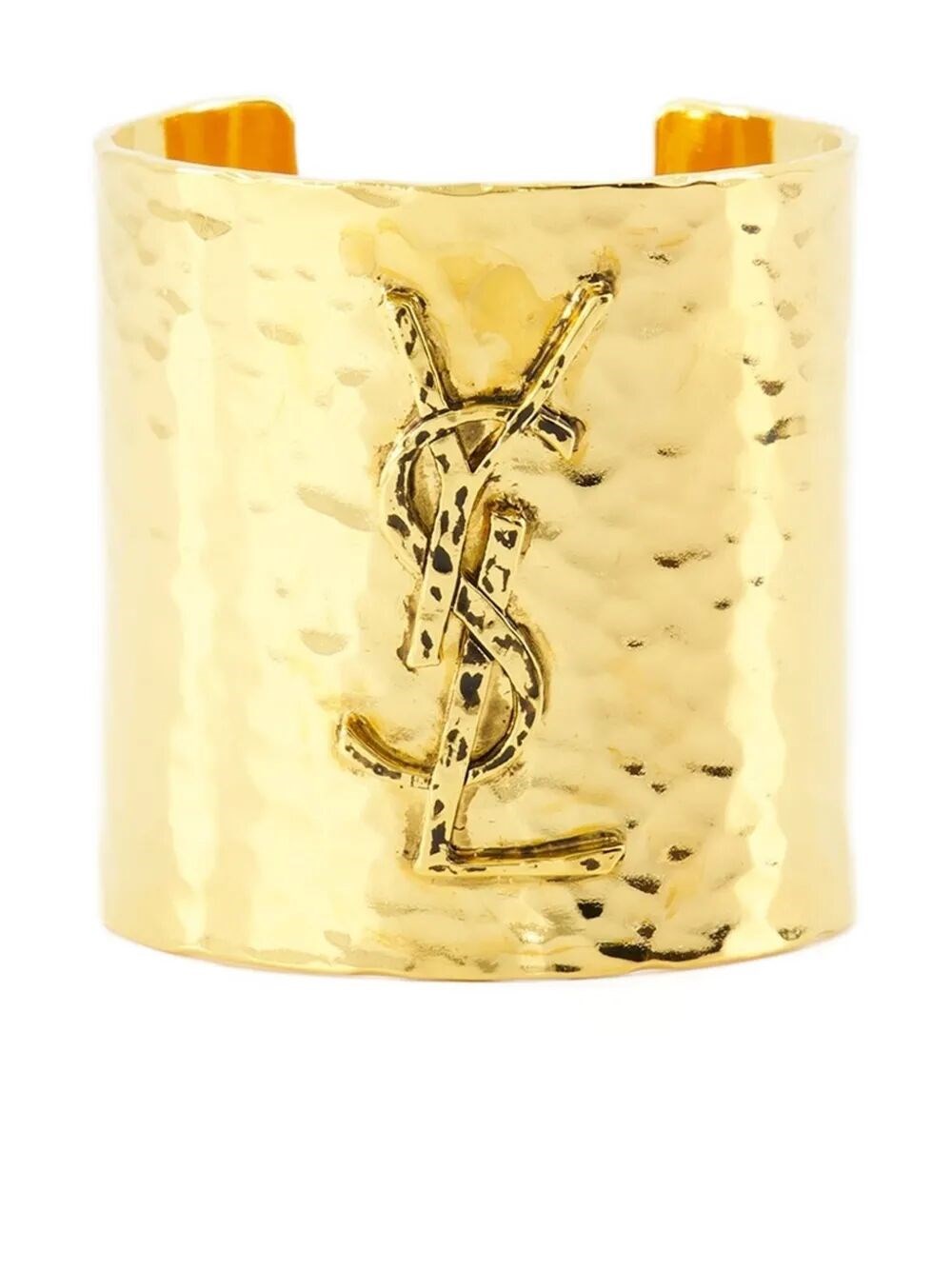 Saint Laurent Cassandre Cuff In Hammered Metal Accessories In Silver