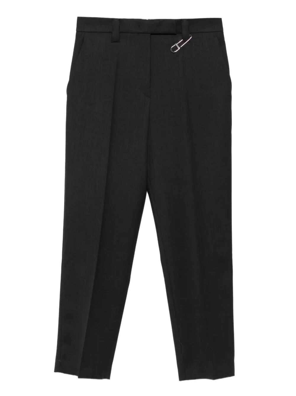 Prada Safety-pin Detail Wool Trousers In Gray