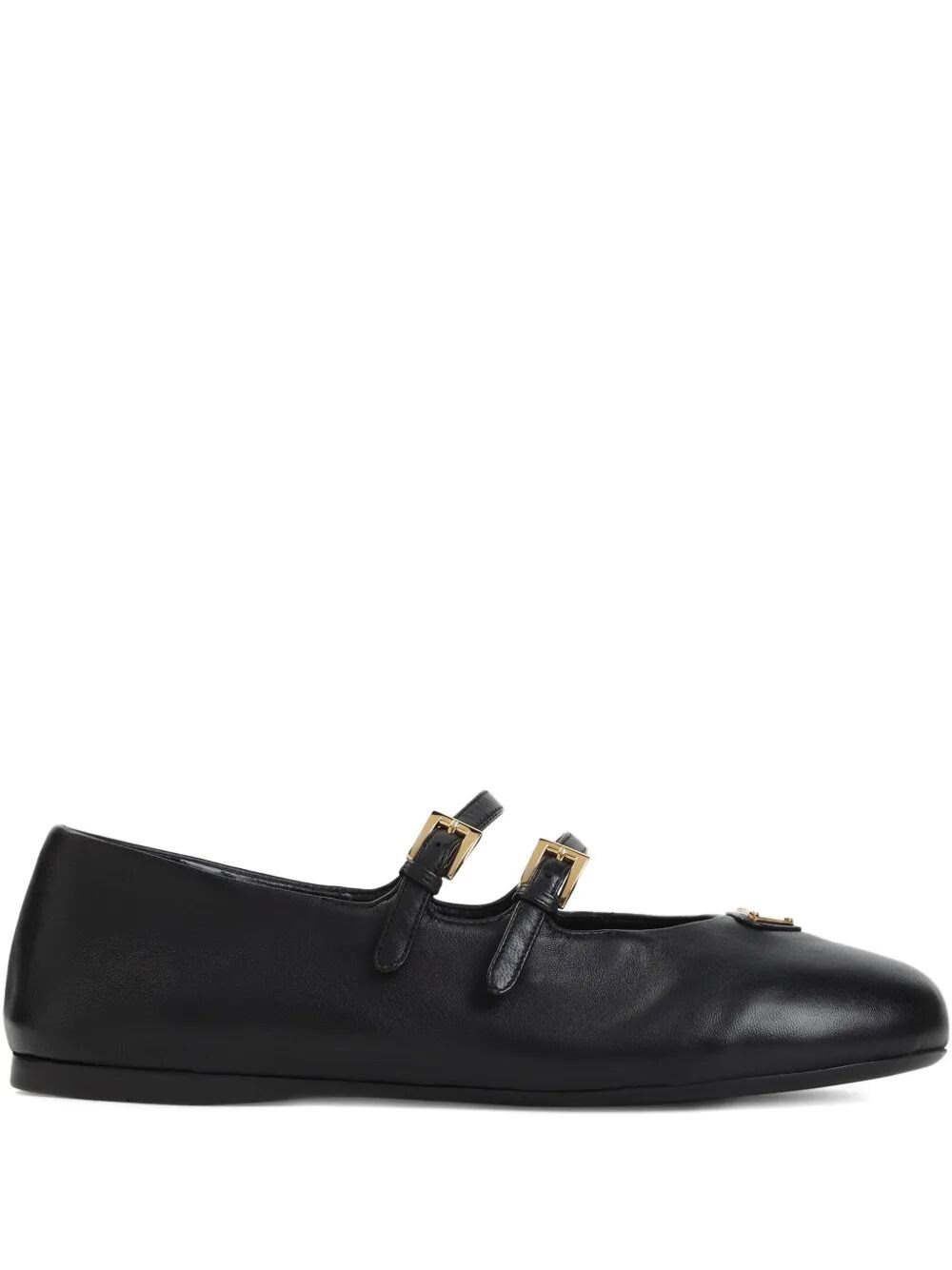 Prada Double-buckle Leather Ballerinas In Black