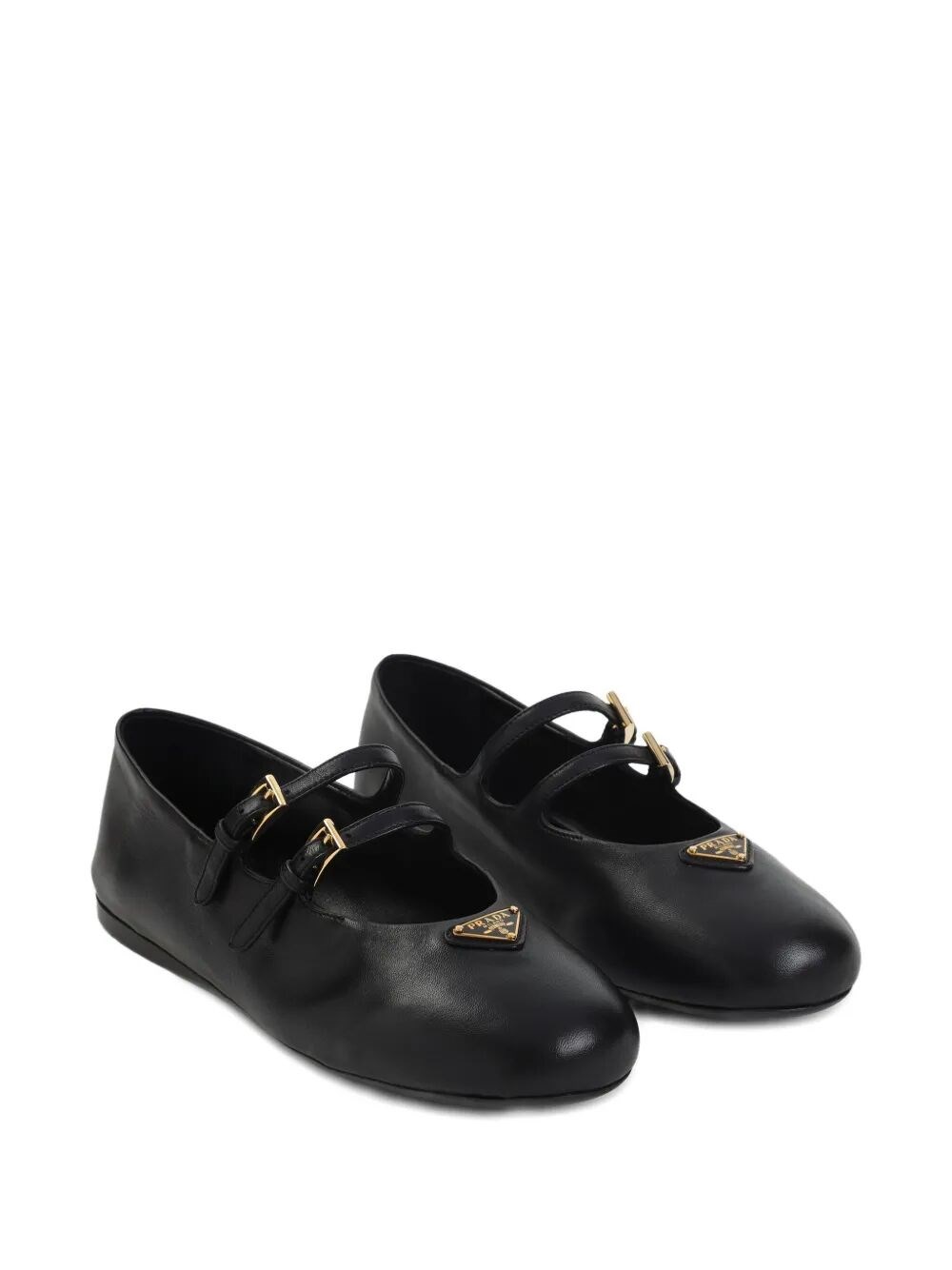 DOUBLE-BUCKLE LEATHER BALLERINAS