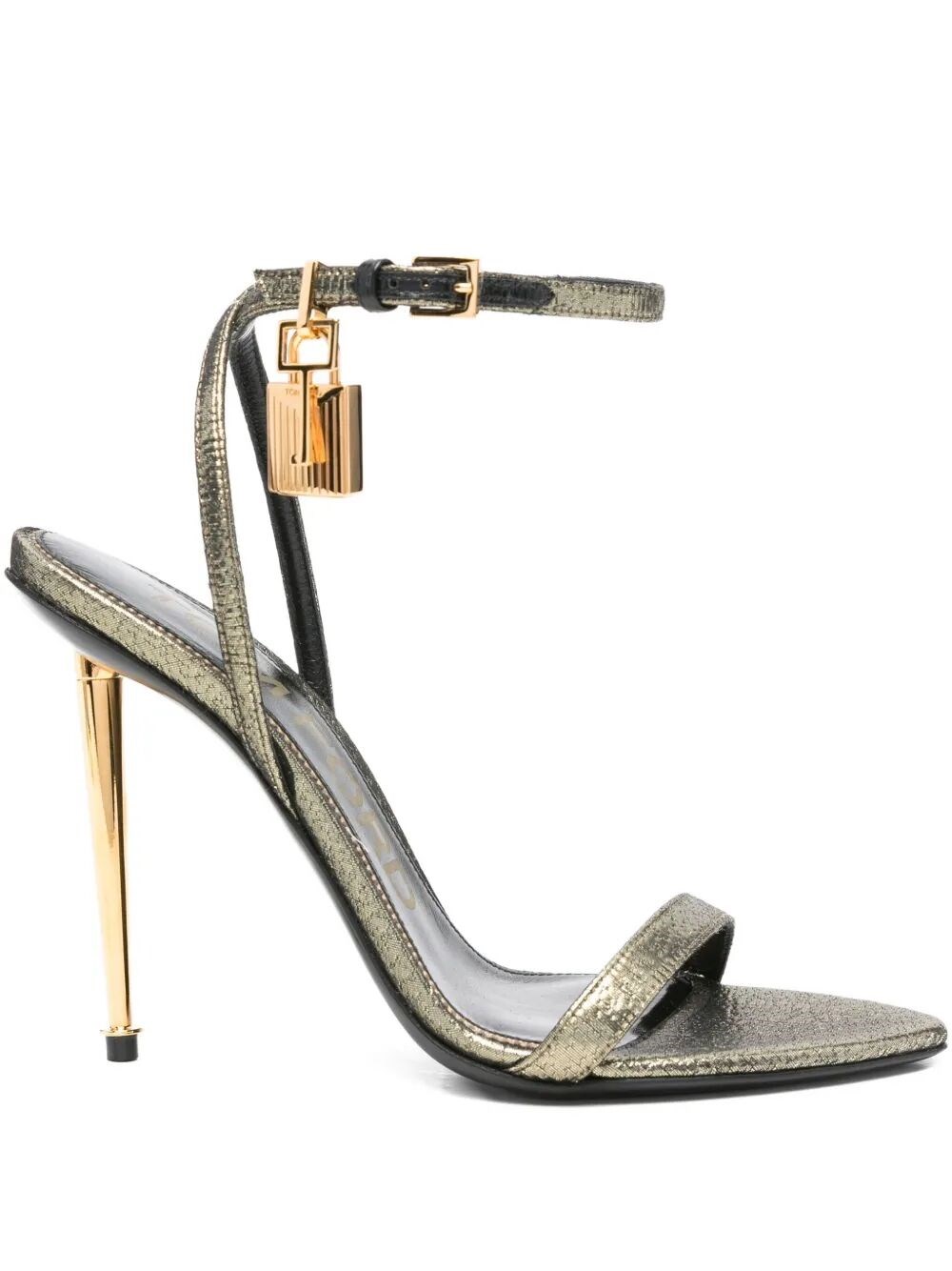 Tom Ford Hammered-effect Fabric Padlock Pointy Sandals In Silver