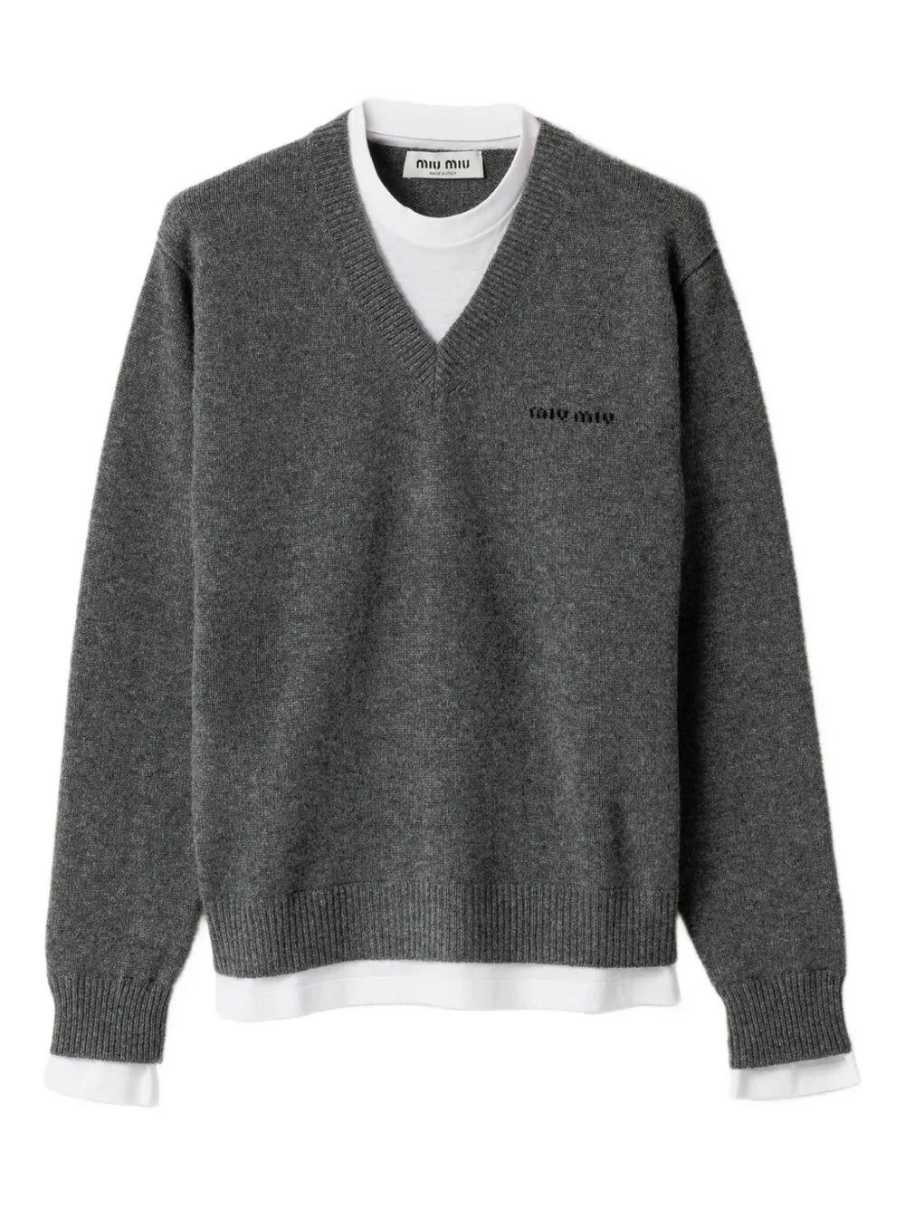 Miu Miu Cashmere V-neck Sweater With Jersey Inserts In Gray