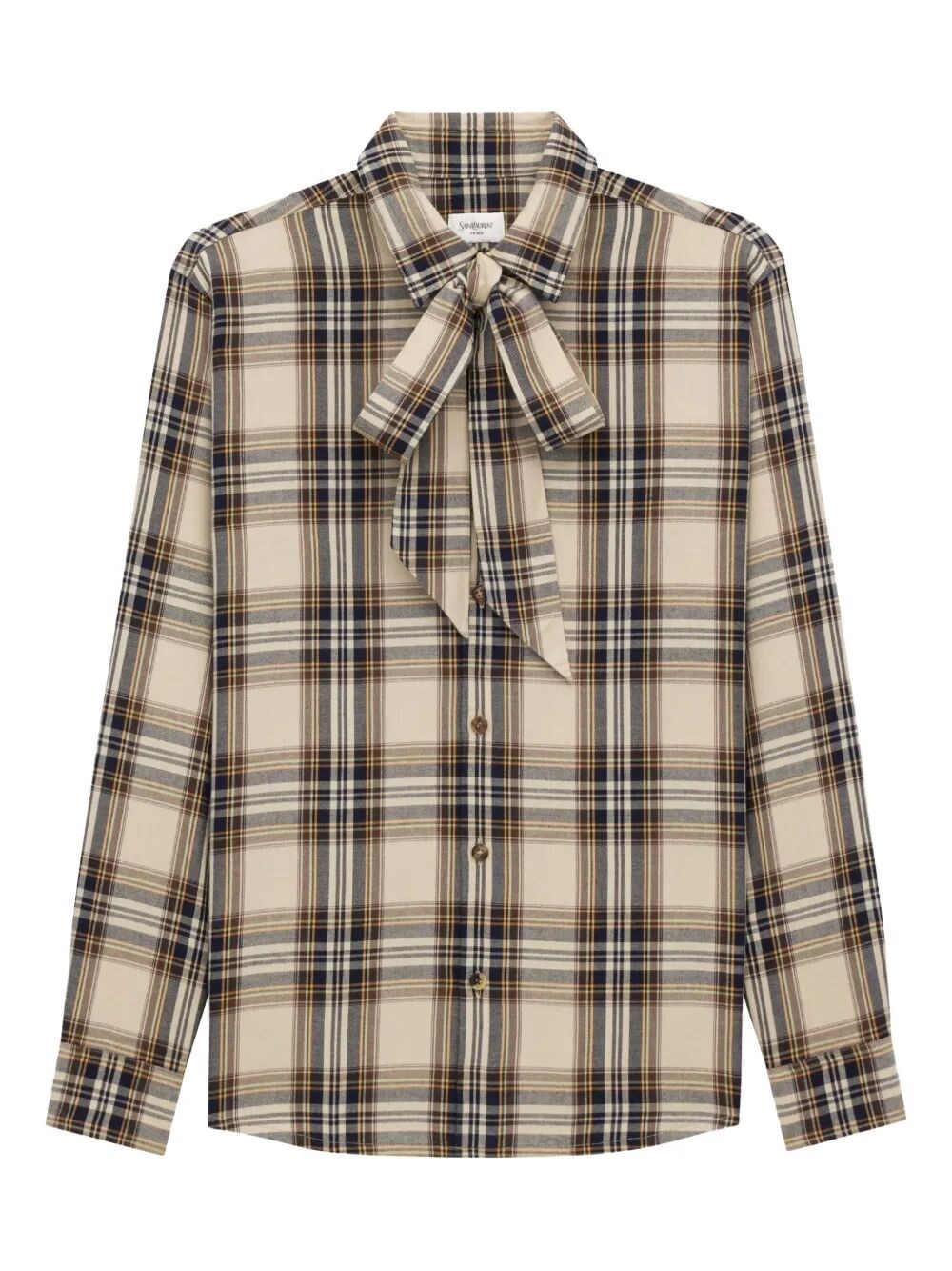 Saint Laurent Tartan Check Long-sleeved Shirt In Neutral