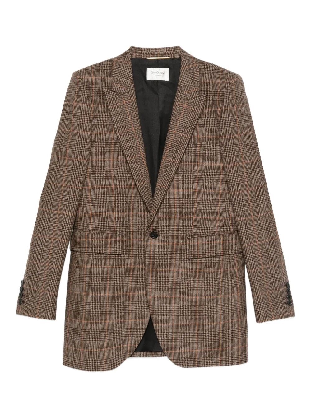 Saint Laurent Blazer Checked Pattern Flap Pockets In Brown