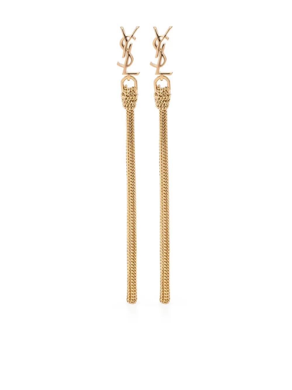 Saint Laurent Cassandre Tassel Metal Earrings In Gold