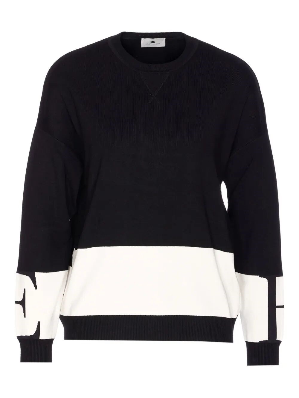 Elisabetta Franchi Inlaid Logos Colour-block Crewneck Sweater In Black