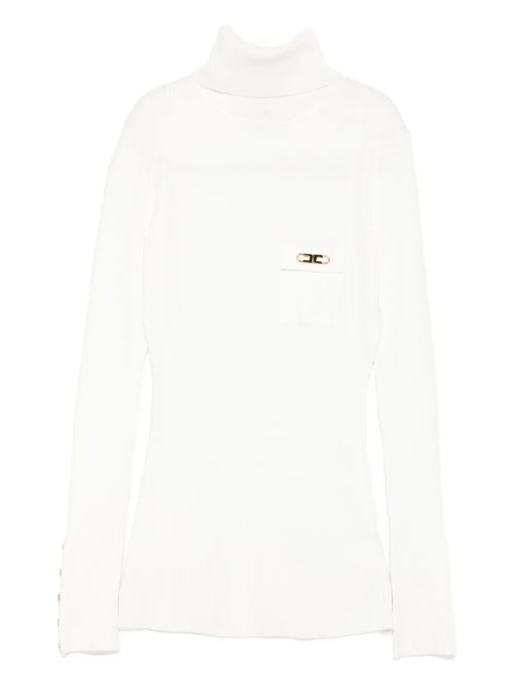 Elisabetta Franchi Ribbed Knit Turtleneck Top With Breast Pocket Clothing In White