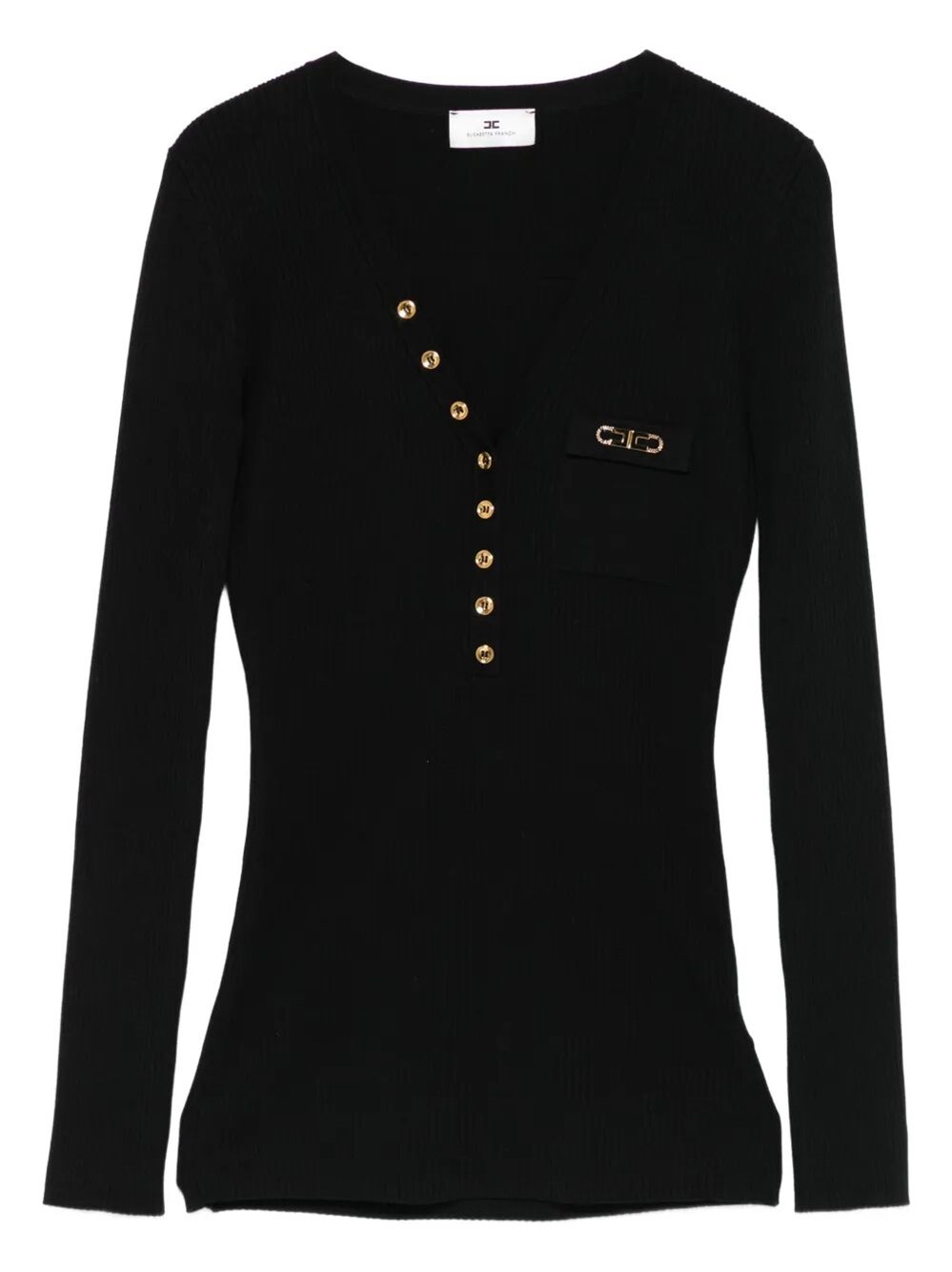 Elisabetta Franchi Ribbed Knit Top With Breast Pocket Clothing In Black
