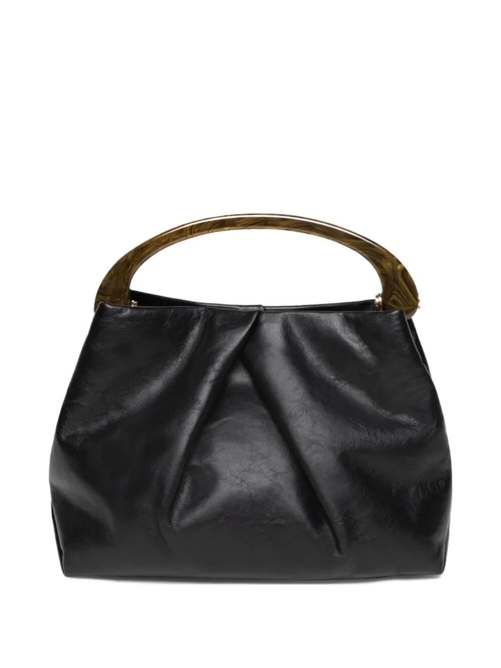 Dries Van Noten Pleated Leather Hand With Resin Top Handle Bags In Black