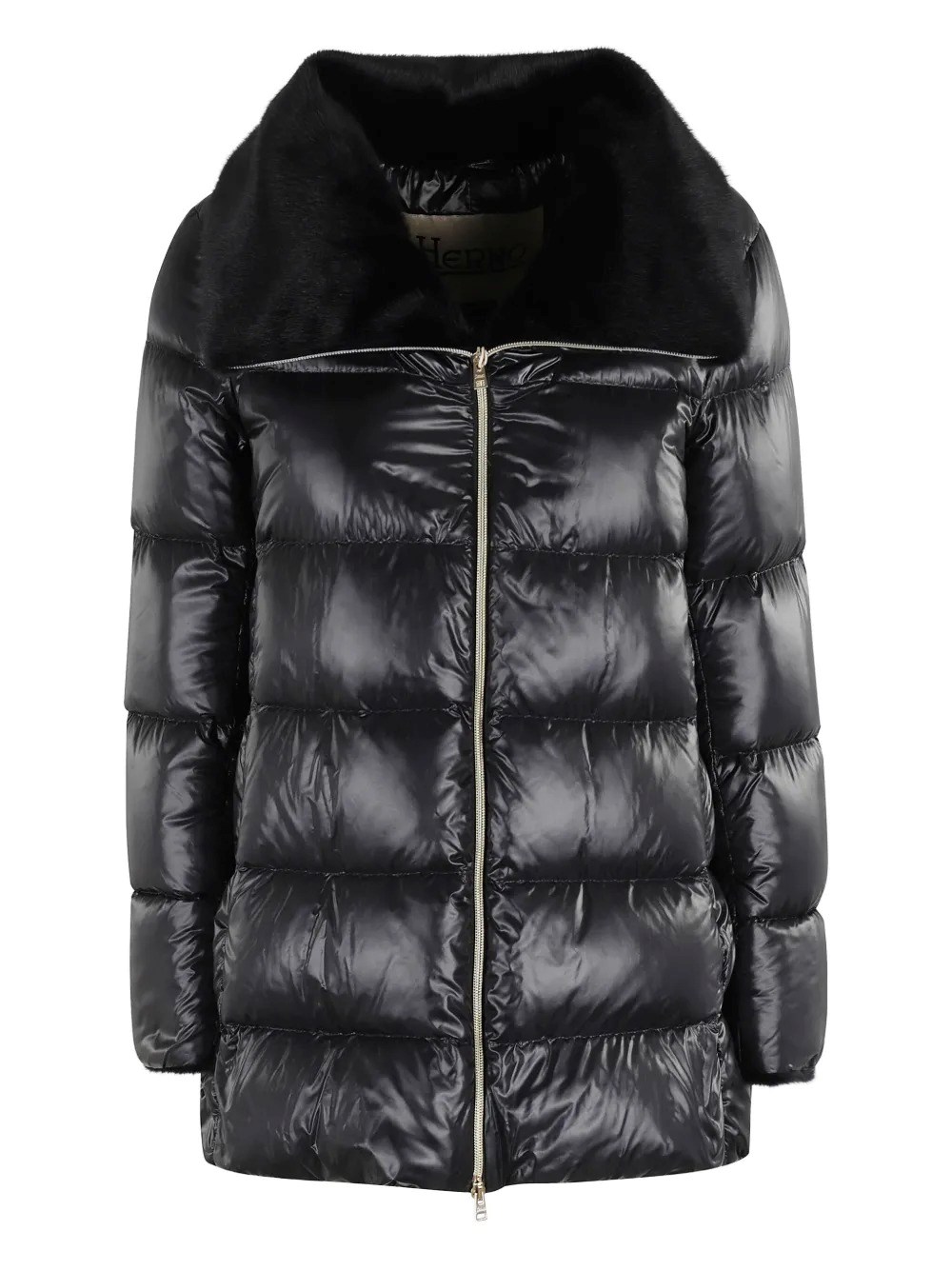 Herno A Shape Ultralight Down Jacket With Eco Fur Collar In Black