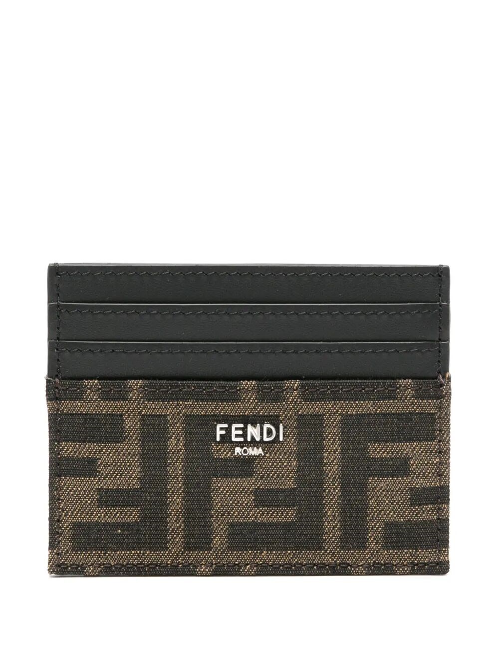 折りたたみ財布 FENDI Leather and FF jacquard fabric cardholder Fendi Ff Jacquard Fabric Card Holder Accessories – BALTINI