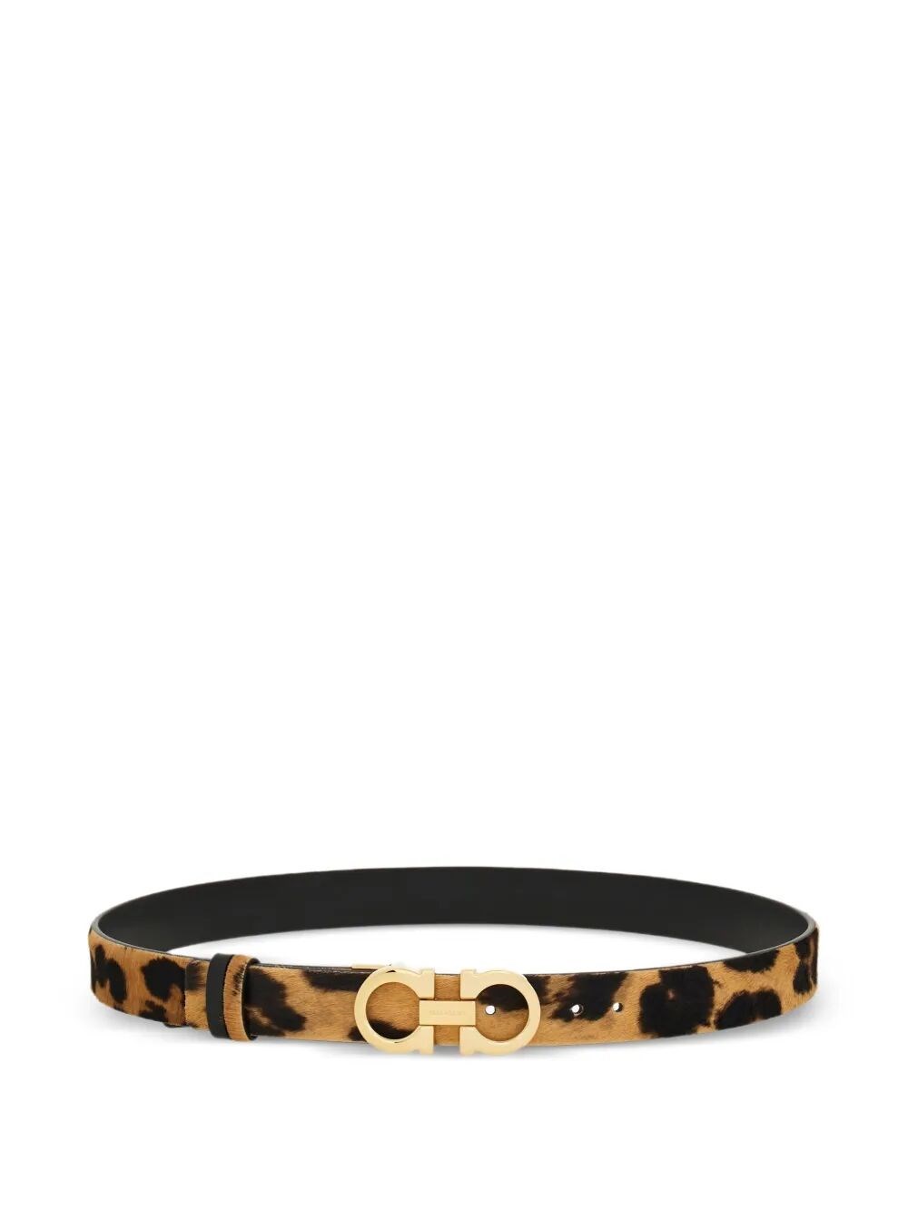Ferragamo Animal Print Belt With Adjustable Fit And Gold-tone Buckle In Brown