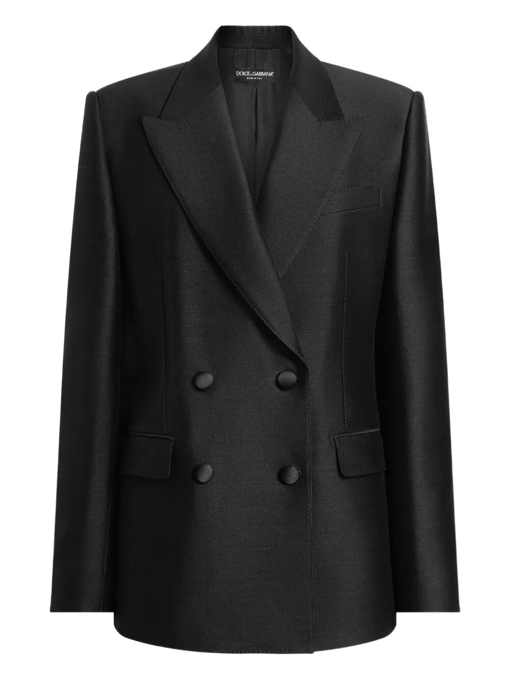 Dolce & Gabbana Tech-gabardine Double-breasted Blazer With Satin Peak Lapel In Black