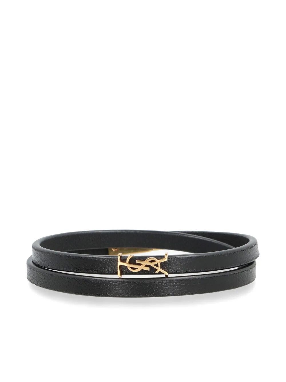 Saint Laurent Cassandre Double Wrap Bracelet In Leather And Metal Accessories In Black
