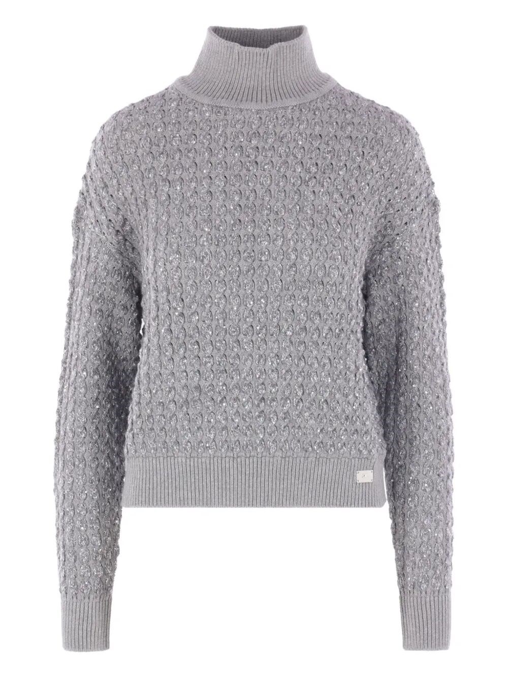Elisabetta Franchi Sequin-embellished High-neck Sweater In Gray