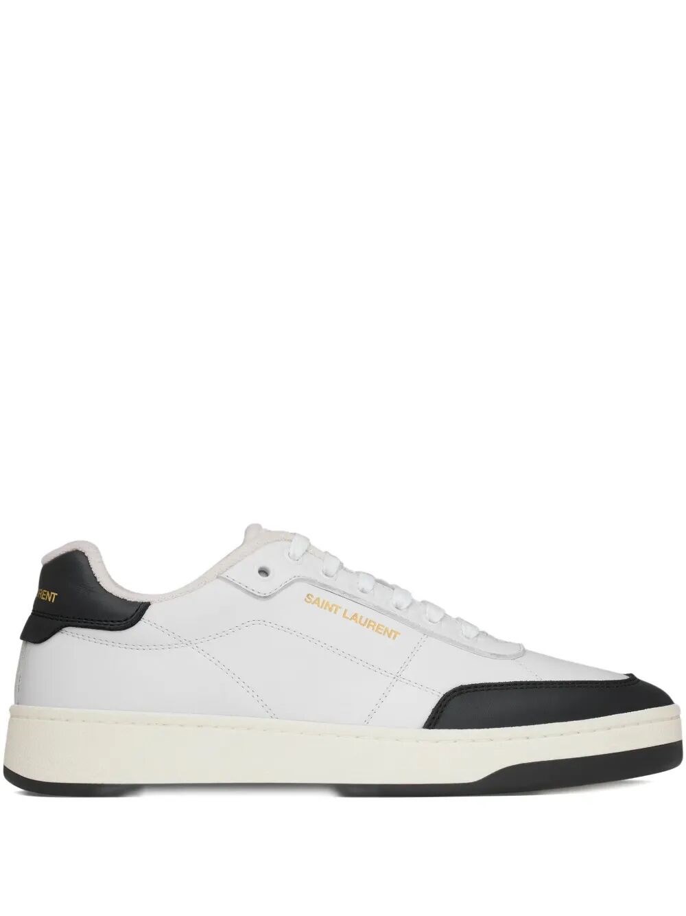 Saint Laurent Smooth Leather Sneakers Contrast Panel In White