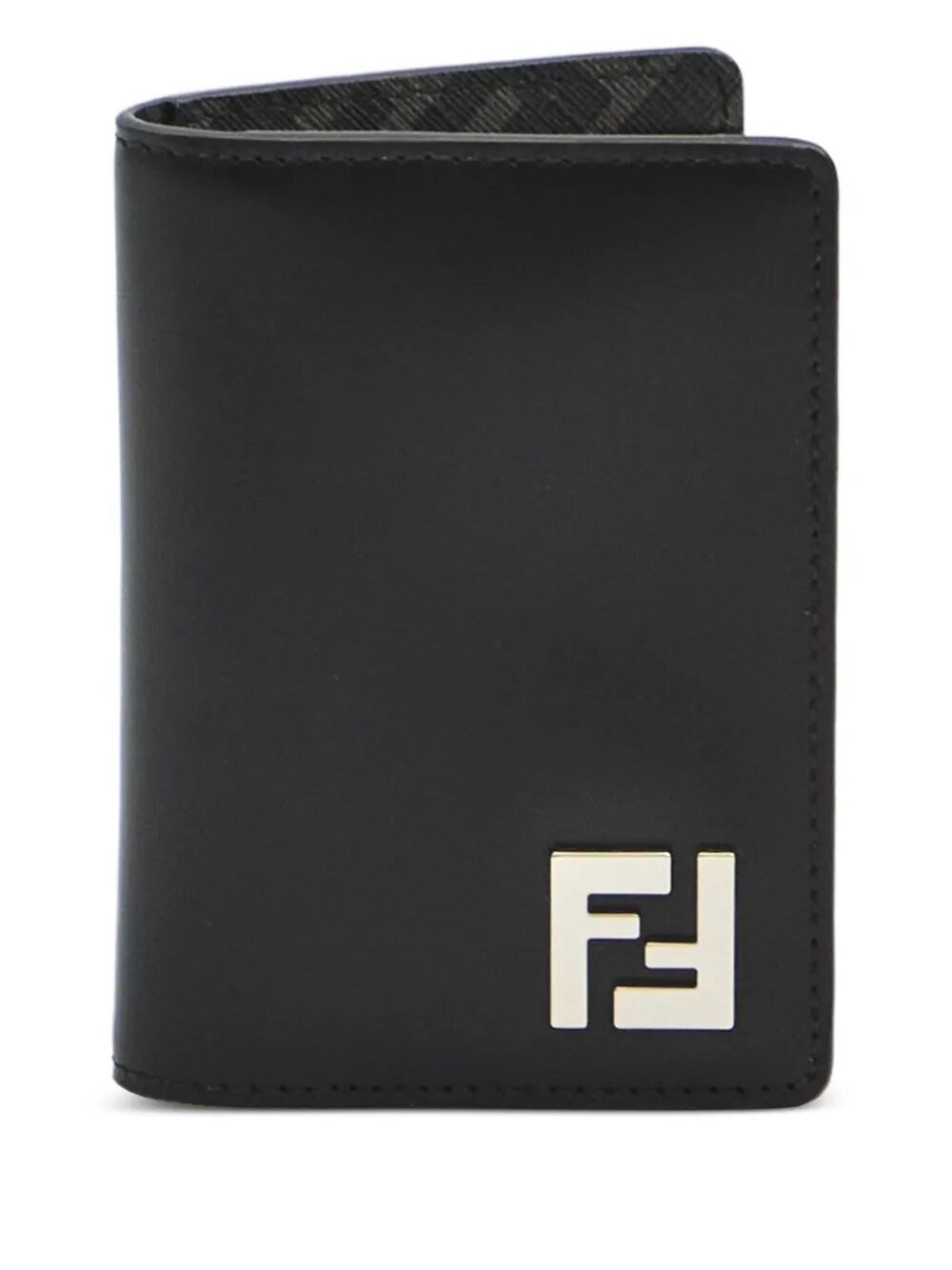 Fendi Ff Squared Leather Bi-fold Card Holder Accessories In Black