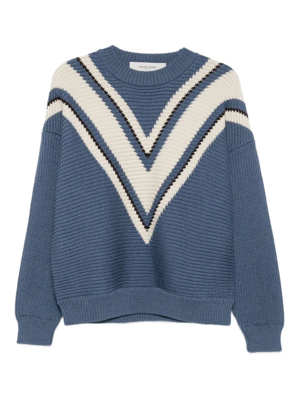 Golden Goose Jacquard Wool Sweater With Cream-colored Pattern Clothing In Blue