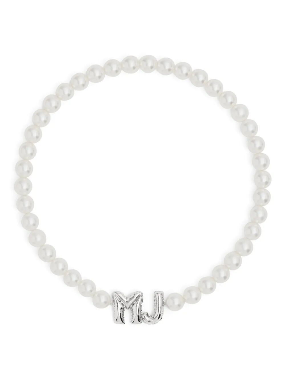 Marc Jacobs Mj Logo Lettering Pearl Necklace In White