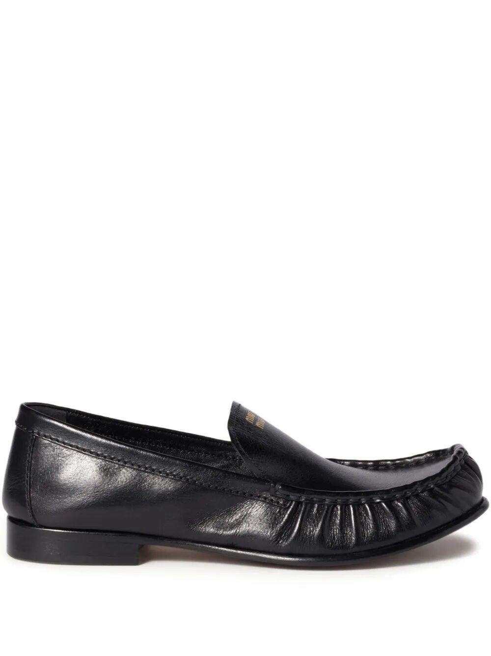 Miu Miu Gathered Detail Black Buffalo Leather Loafers In Black