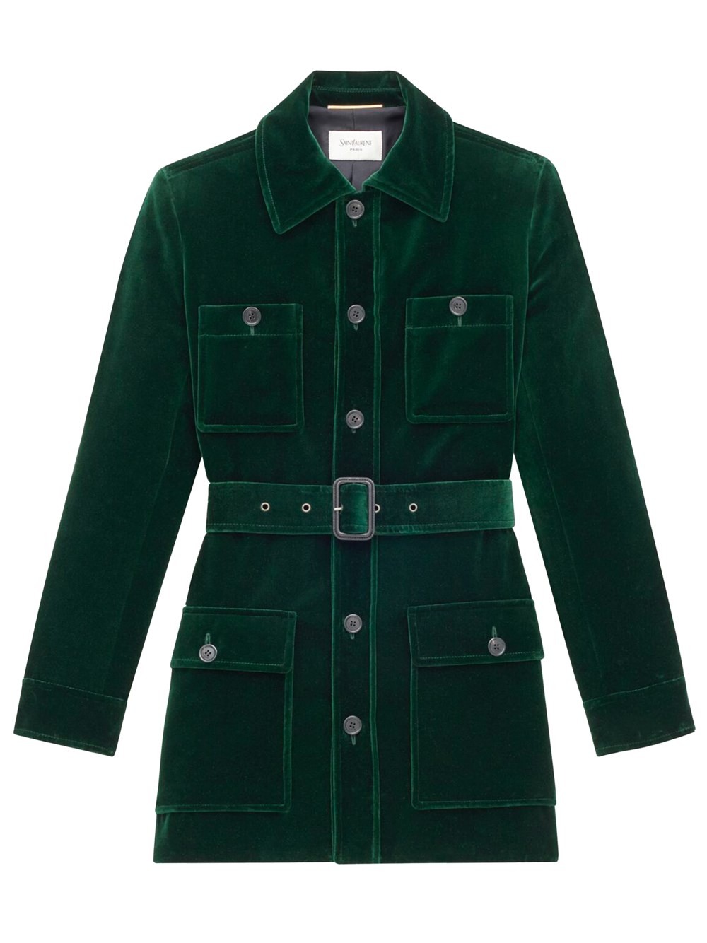 Saint Laurent Velvet Safari Jacket Belted Waist In Green