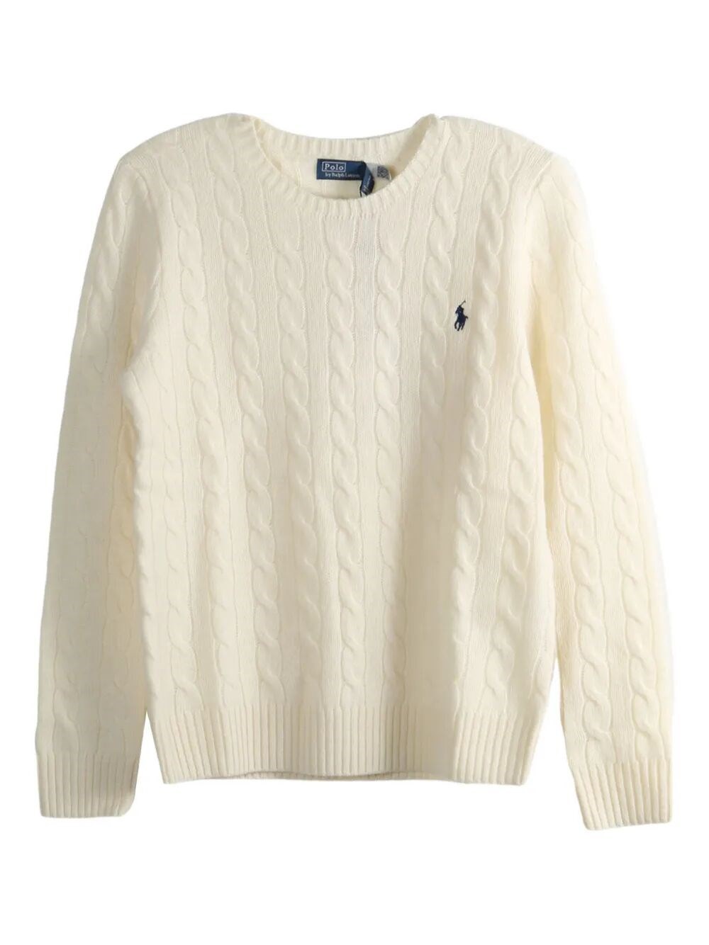Polo Ralph Lauren Classic Cable Knit Sweater With Round Neckline And Ribbed Details In White
