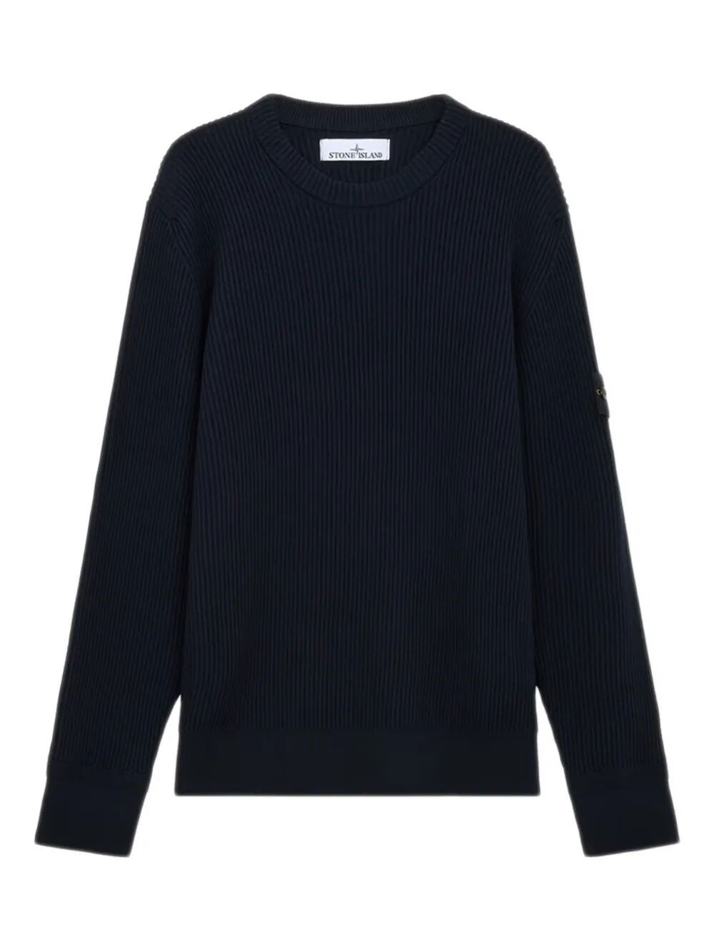 Stone Island Ribbed-knit Virgin Wool Sweater With Signature Patch In Blue
