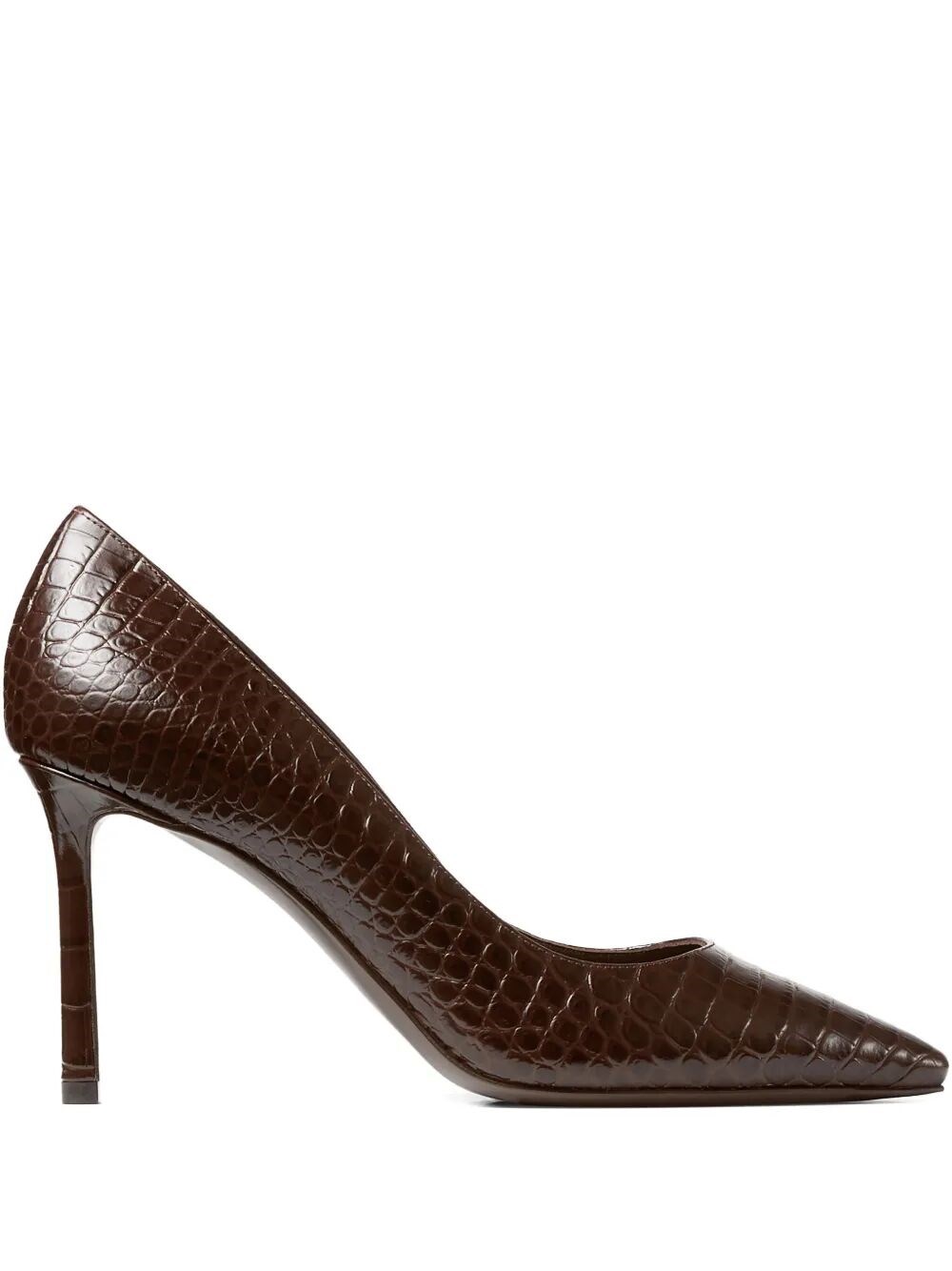 Jimmy Choo 85mm Romy Crocodile-effect Pointed-toe Pumps In Brown