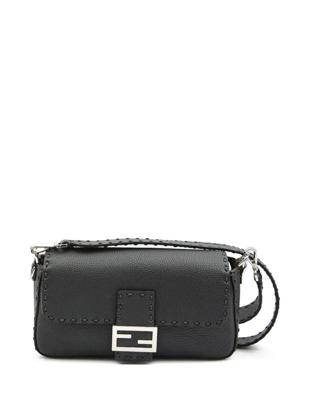 Fendi Baguette Macro-stitch Messenger Bag In Black