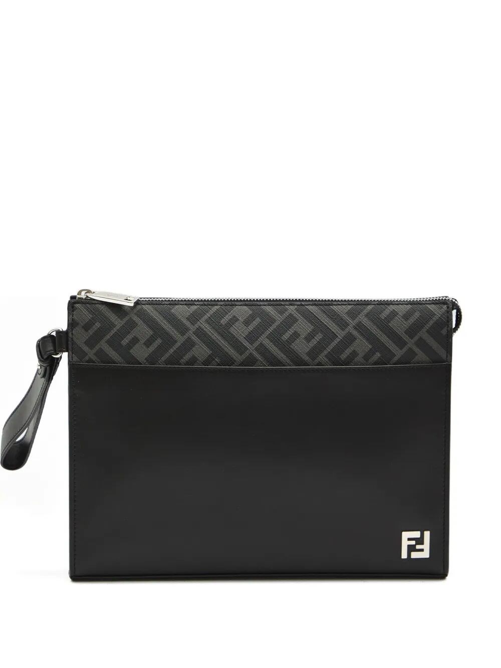 Fendi Leather And Canvas Ff Squared Clutch Bags In Black