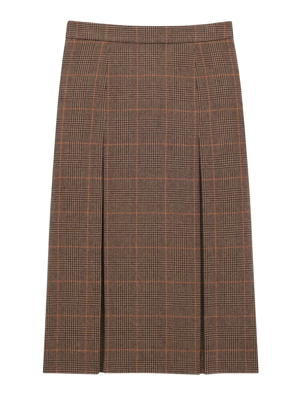 Saint Laurent Wool And Cashmere Prince Of Wales Midi Skirt Clothing In Brown