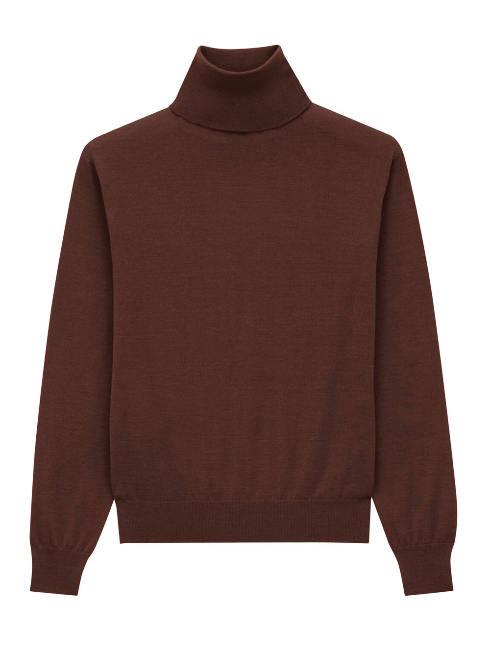 Saint Laurent Turtleneck Knitwear With Ribbed Cuffs And Hem In Brown