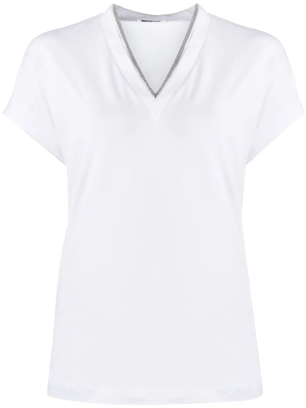 Brunello Cucinelli Monili V-neck Short-sleeve Cotton Jersey T-shirt In White