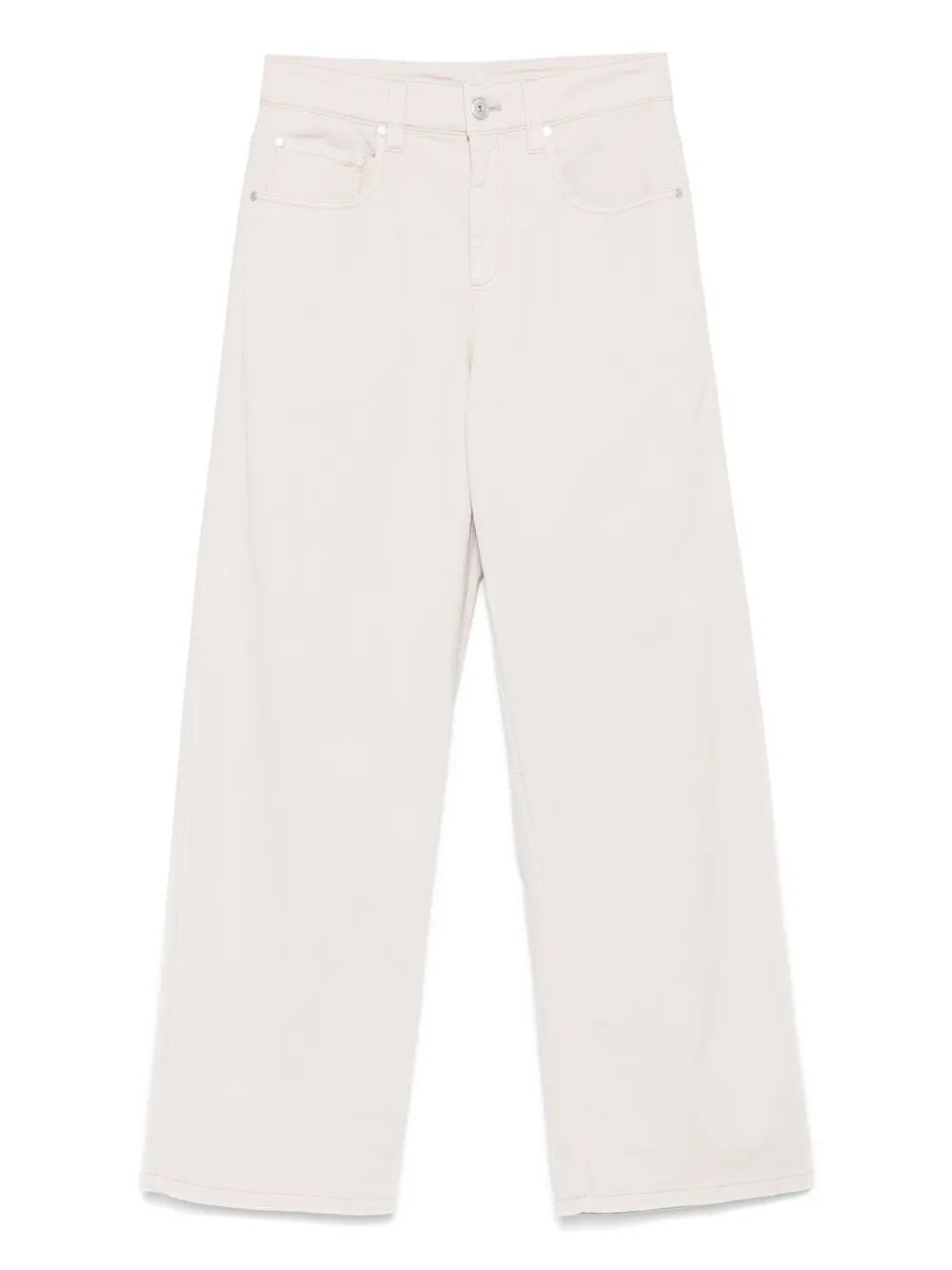 Brunello Cucinelli Stretch Dyed Denim Loose Barrel Jeans With Jewels Clothing In White