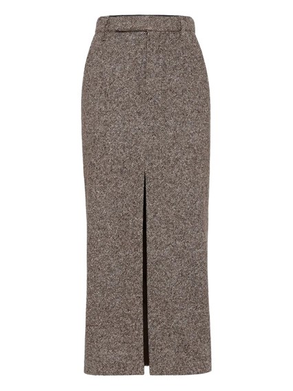 【Saint Laurent】Saint Laurent Sheer Knit Pencil Skirt Saint Laurent Knit Pencil Skirt | Brown | FARFETCH