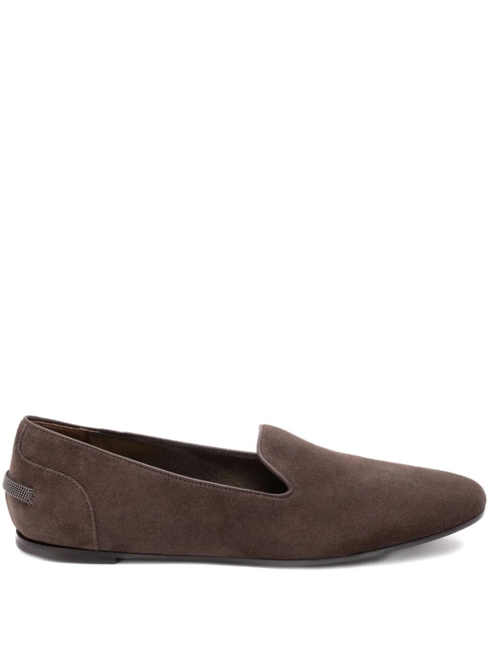 Brunello Cucinelli Women Suede Loafers With Monili Detail In Brown