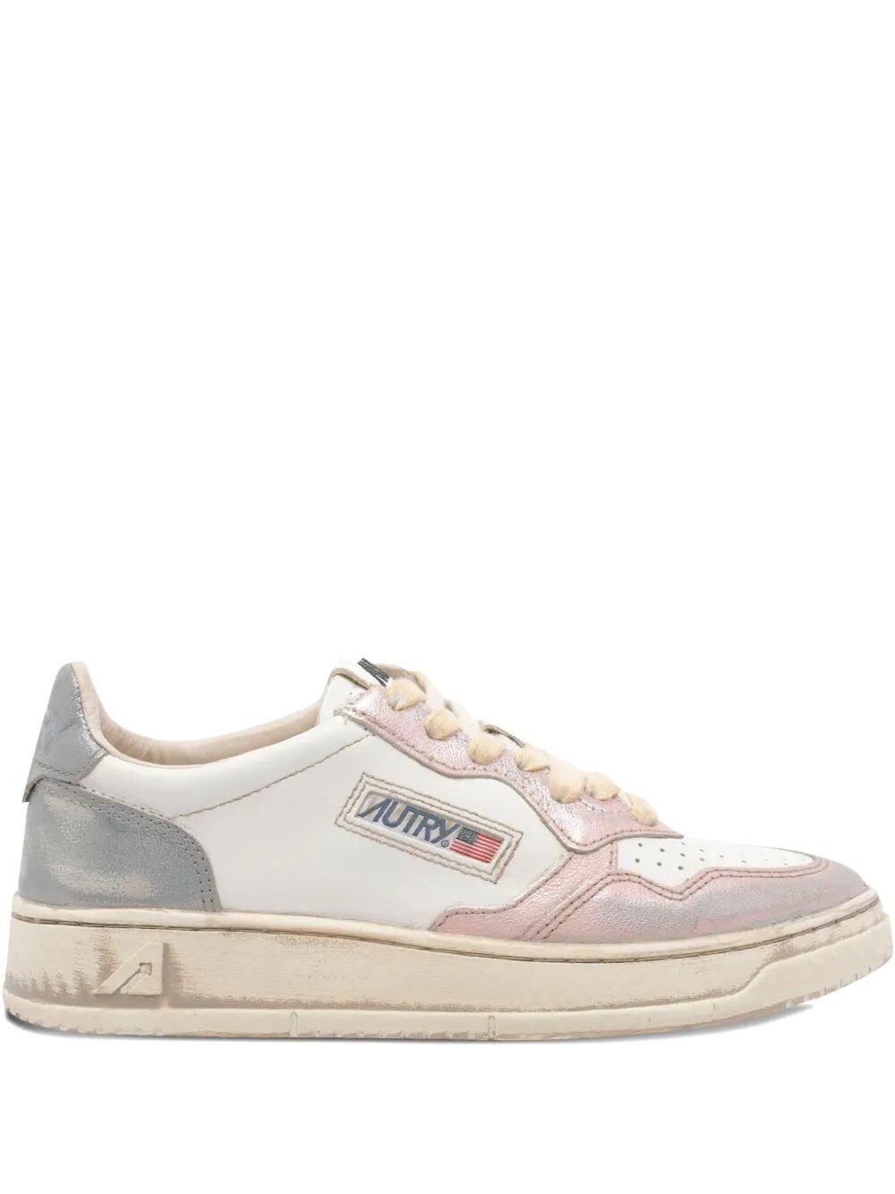 Autry Medalist Low Sneakers Super Vintage In White Rose And Blackboard Leather Shoes In Nude
