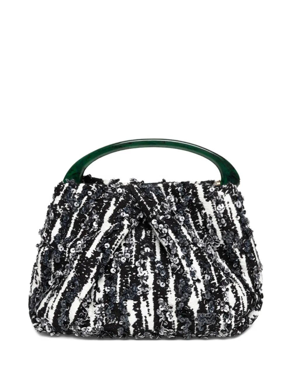 Dries Van Noten Small Pleated Jacquard With Resin Handle Bags In Black