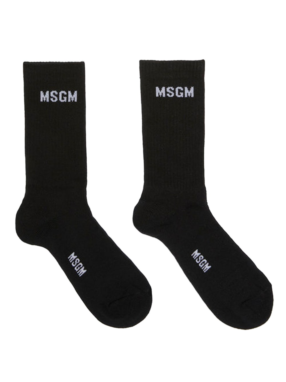 Msgm Ribbed Crew Length Socks With Jacquard Logo In Black