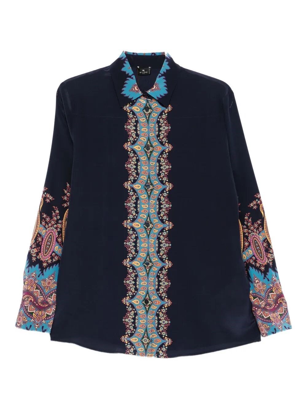Etro Silk Shirt With Paisley Print And Collar In Blue