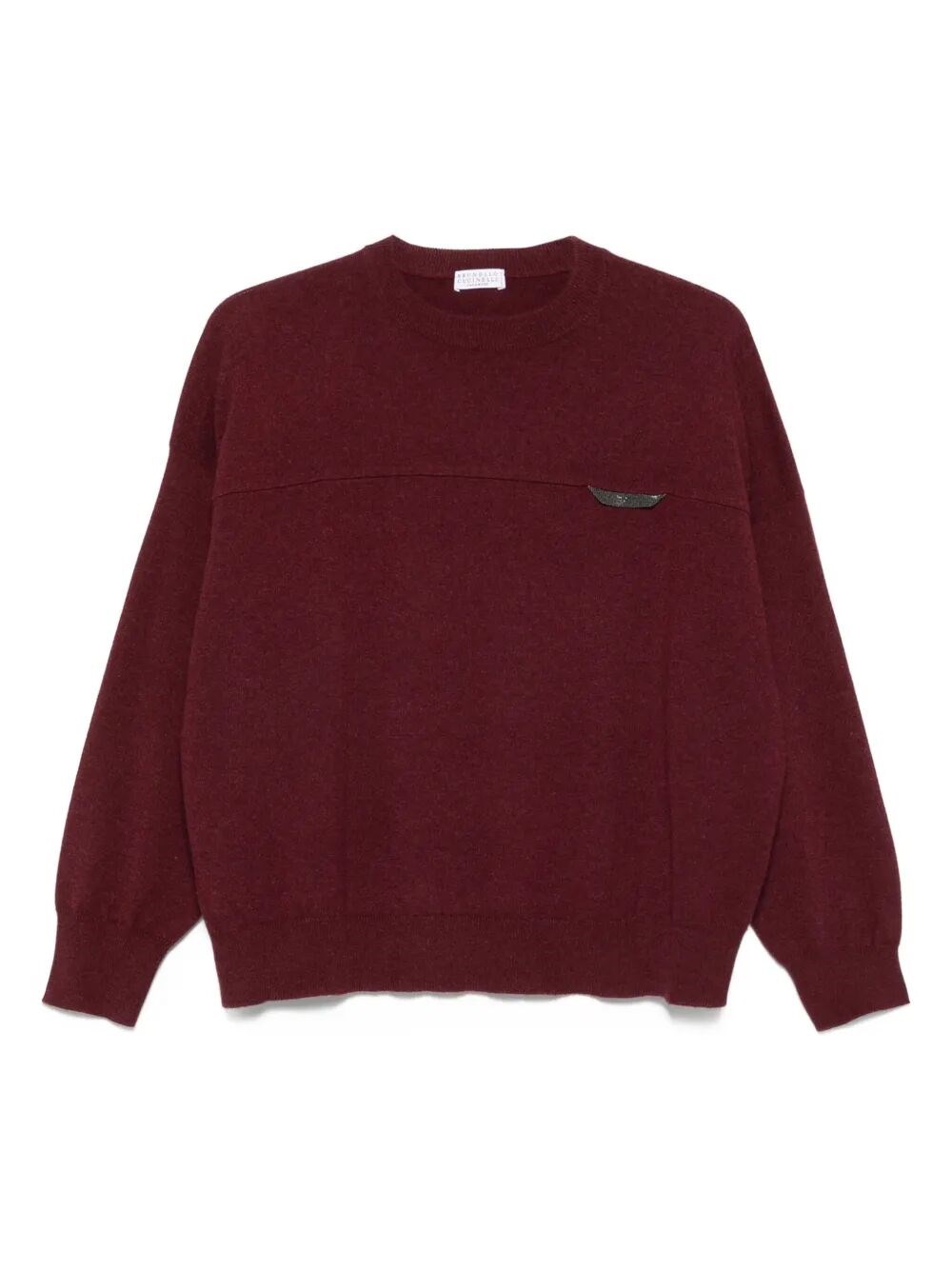 Brunello Cucinelli Crew Neck Cashmere Sweater With Embroidered Detail In Red