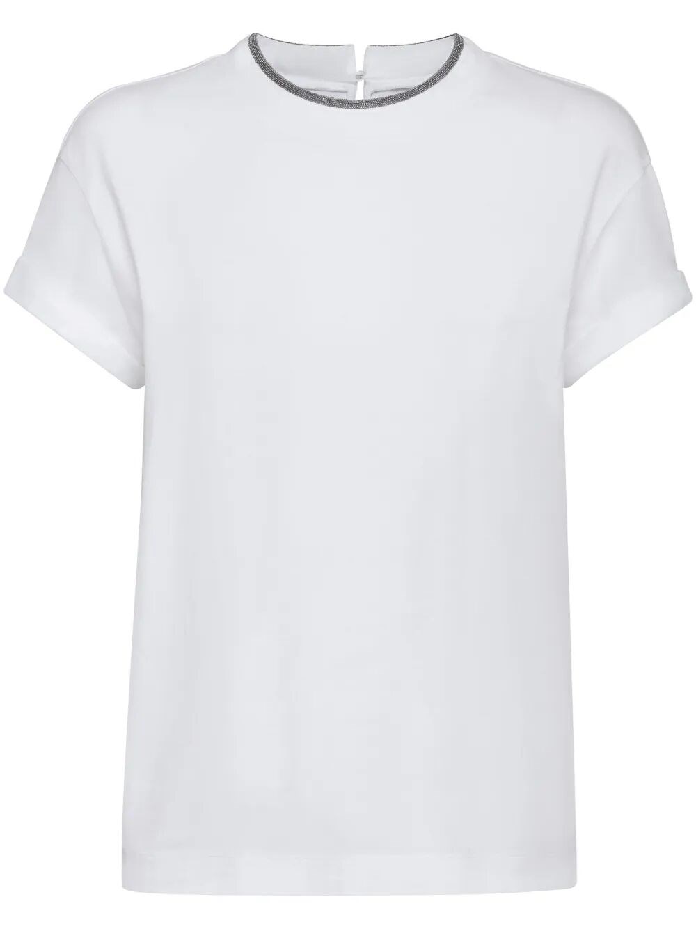 Brunello Cucinelli Stretch Cotton Jersey T-shirt With Precious Faux Layering In White